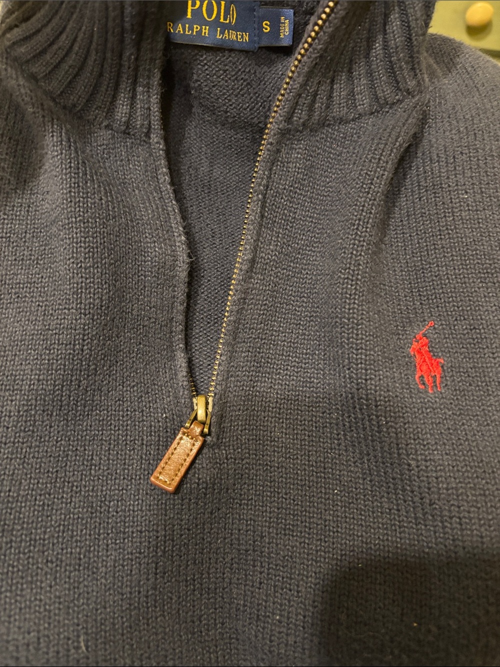 Polo by Ralph Lauren Men’s Dark Navy Half-Zip Sweater with Red Pony